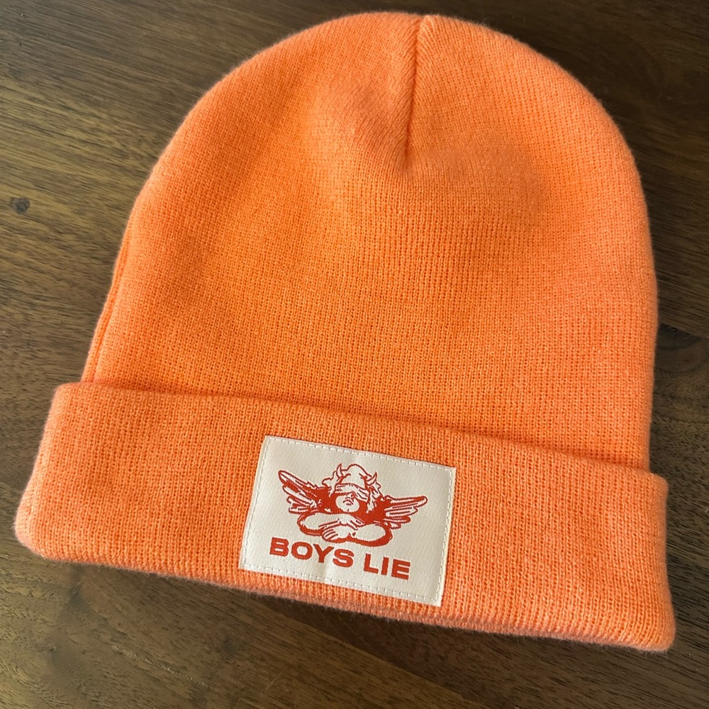 Boys Lie Orange Knit Beanie with Logo Patch